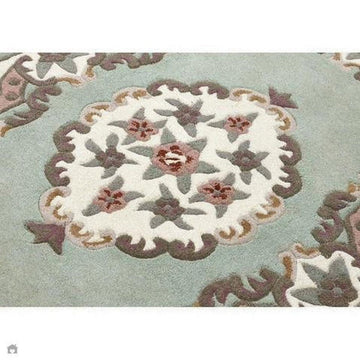 Shensi Traditional Floral Aubusson Medallion Border French-Style Hand-Carved Hi-Low Textured Soft Durable Wool Green Semi-Circle Half Moon Hearth Rug-Origins-Rug Love - The Most Loved Rug Store